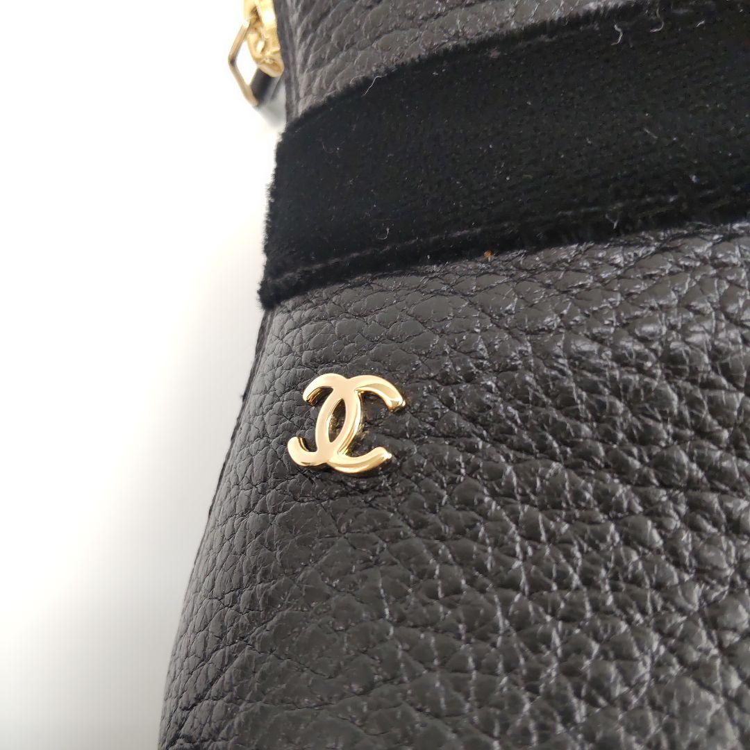 美品 シャネル リボン ココマーク ベロア ショートブーツ レザー ブラック