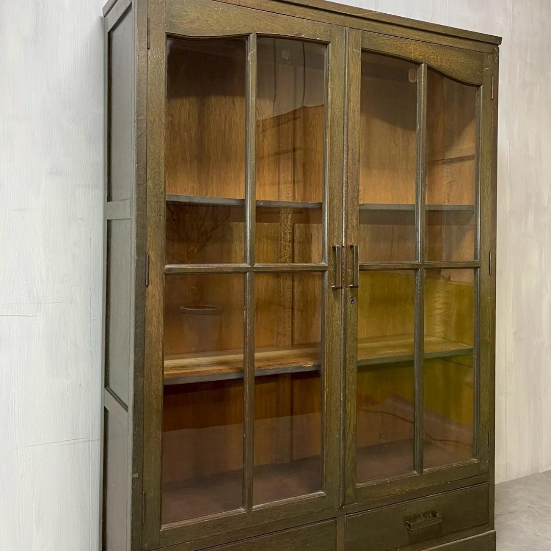ヴィンテージ 木製 本棚 ガラスキャビネット 食器棚 古家具 収納 ビンテージ