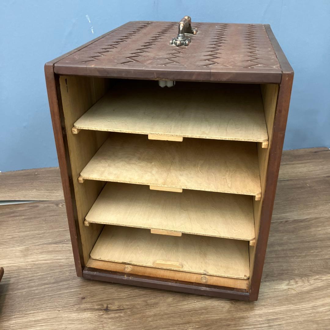 E-3 希少 彫刻 竹林デザイン 木製 4段 収納ボックス 小引き出し 収納