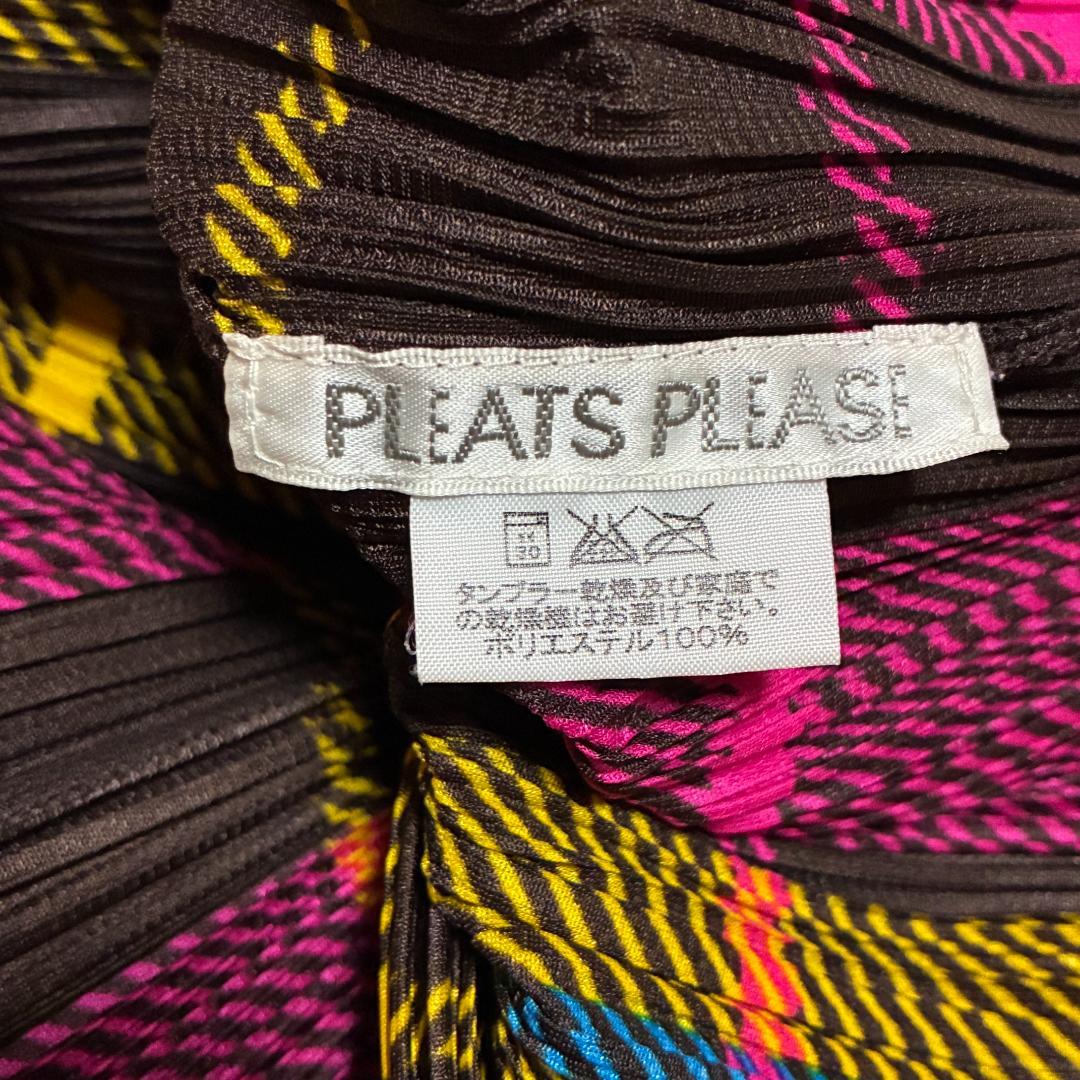 【美品】ISSEI　MIYAKE　プリーツプリーズ　長袖チェックシャツ　Lサイズ