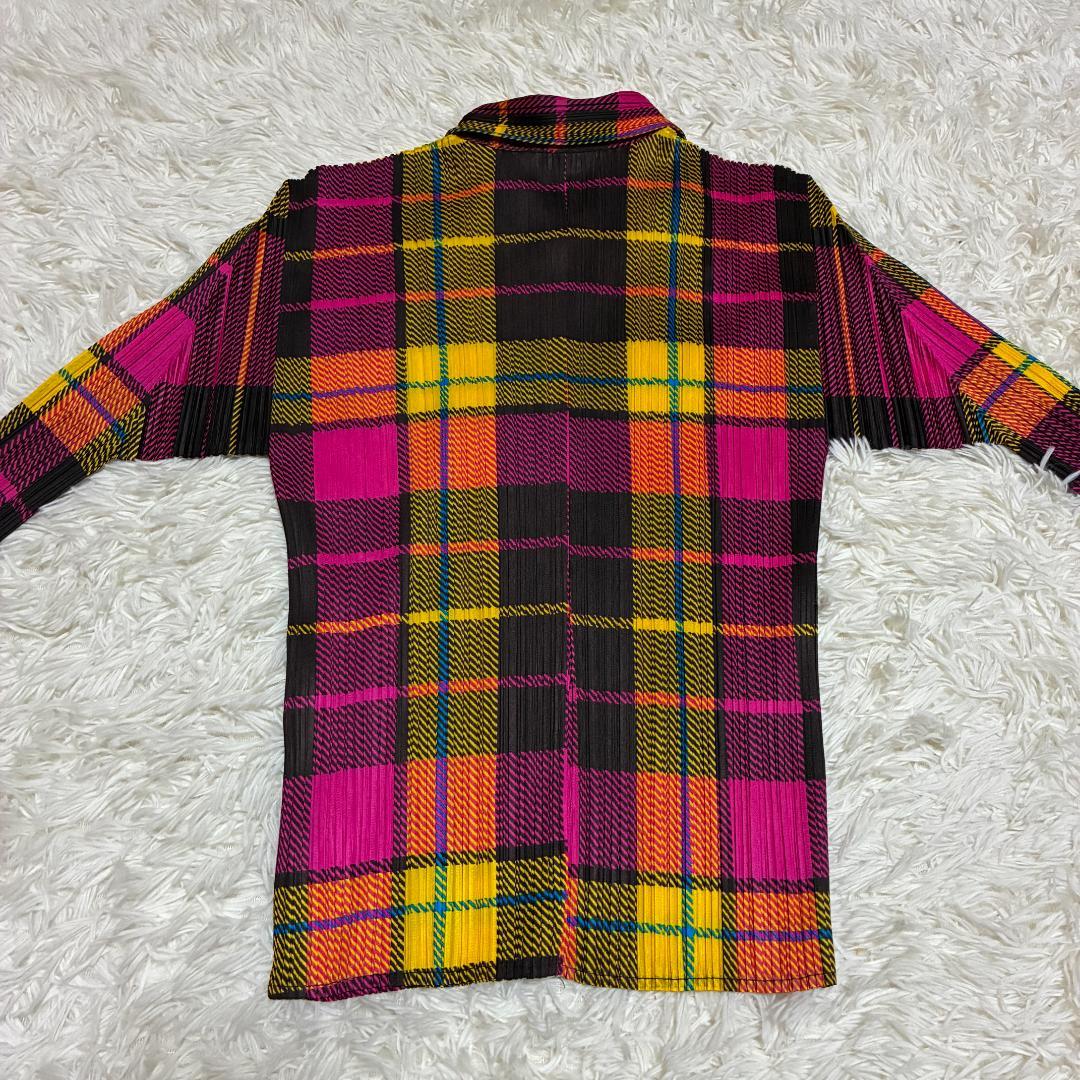 【美品】ISSEI　MIYAKE　プリーツプリーズ　長袖チェックシャツ　Lサイズ