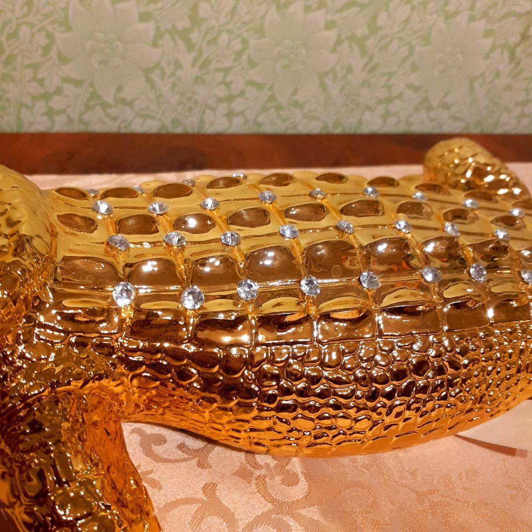 輸入雑貨　アニマルオブジェ　クリスタル&24金仕様　『クロコダイル』金色　縁起物