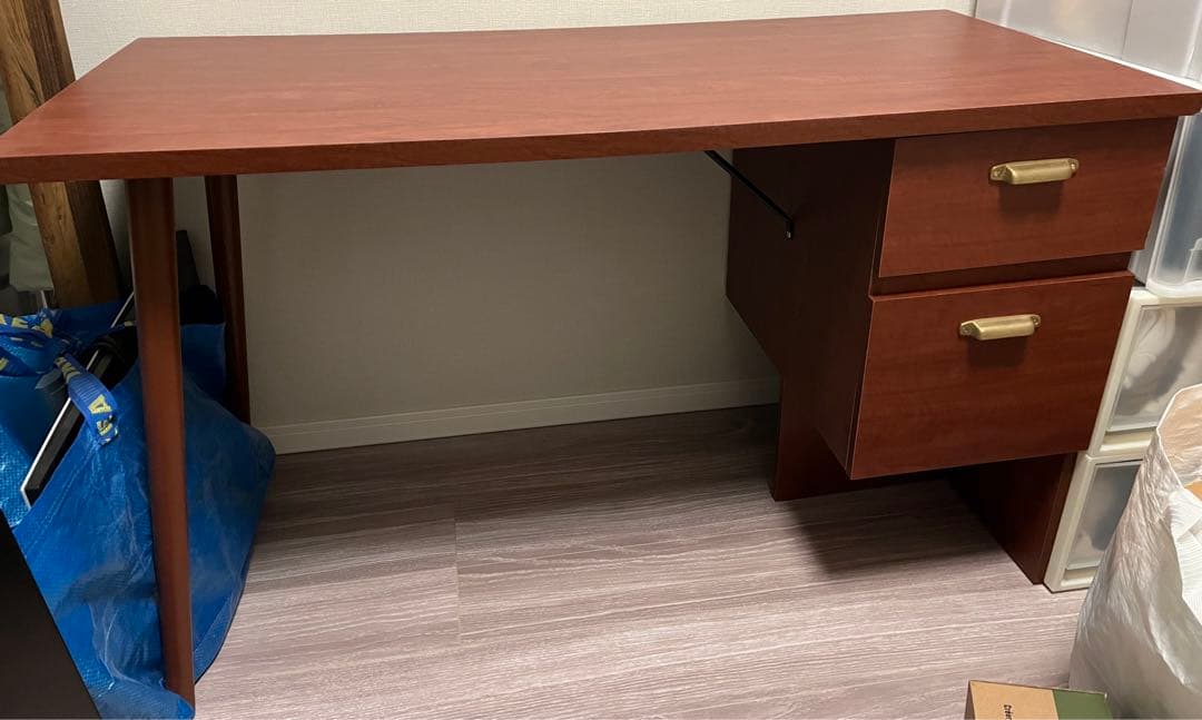 木製 デスク 120cm チーク風 引き出し ミッドセンチュリー 北欧 在宅