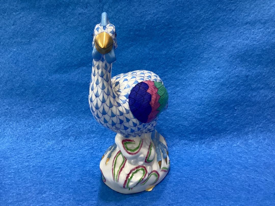 HEREND ヘレンド　手描き　ホロホロ鳥　フィギュリン　青と緑の羽模様の陶器製