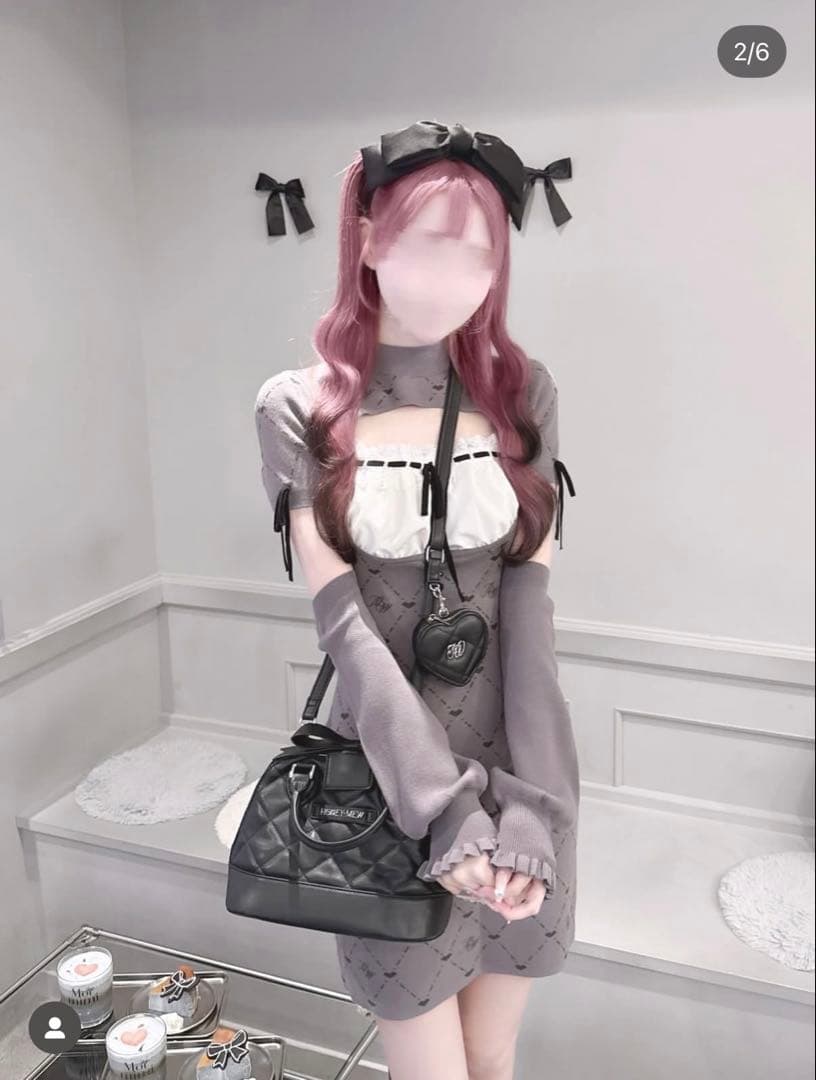 ハニーミュウ　アームカバー付きMWモノグラムワンピース　グレー　ミニワンピース