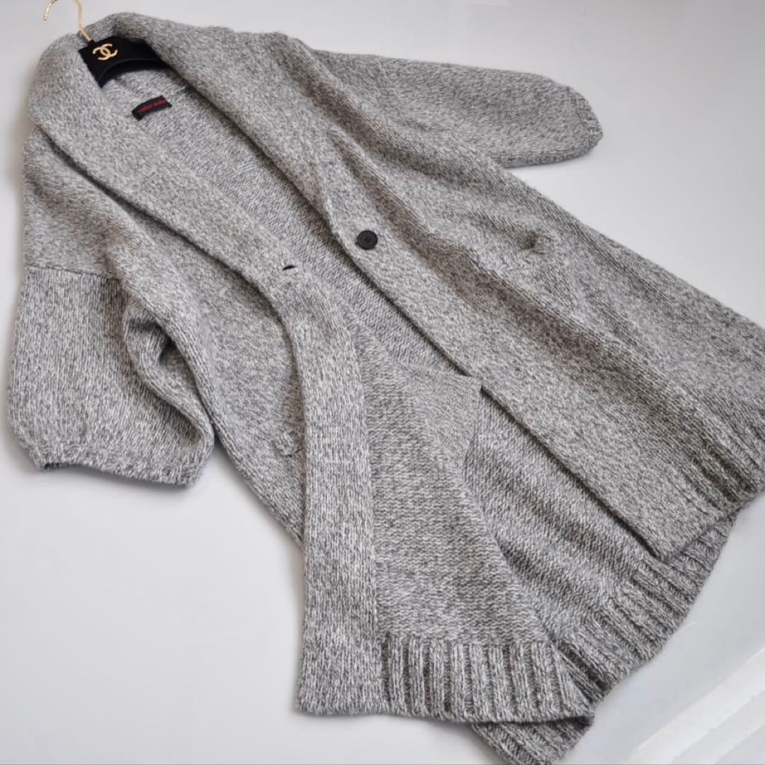 ヨシエイナバ ♡ ウールカシミヤ ロングニットカーディガン 杢グレー