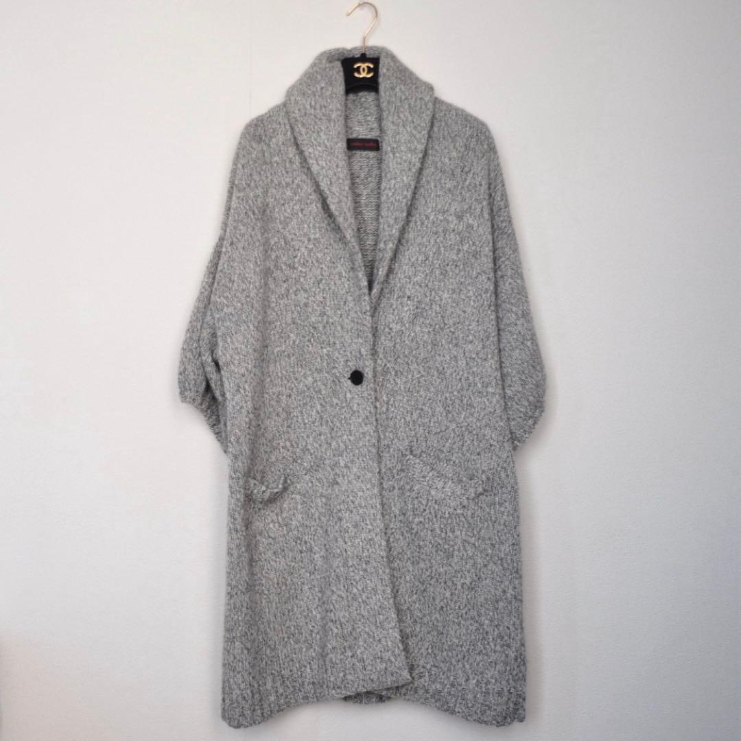 ヨシエイナバ ♡ ウールカシミヤ ロングニットカーディガン 杢グレー