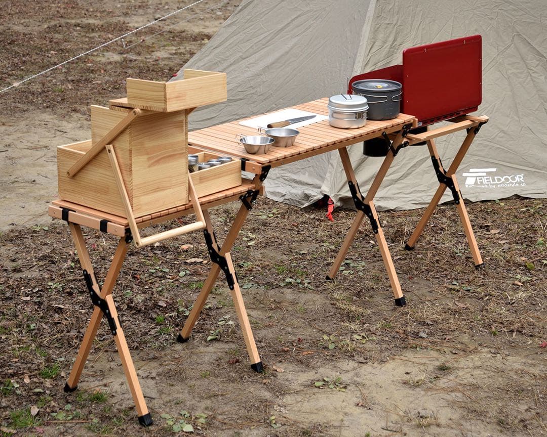 ほぼ新品　折りたたみ式木製アウトドアキッチンテーブル