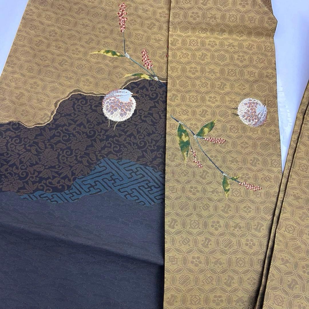 未使用　9寸名古屋帯 刺繍　うずら　吉祥文様