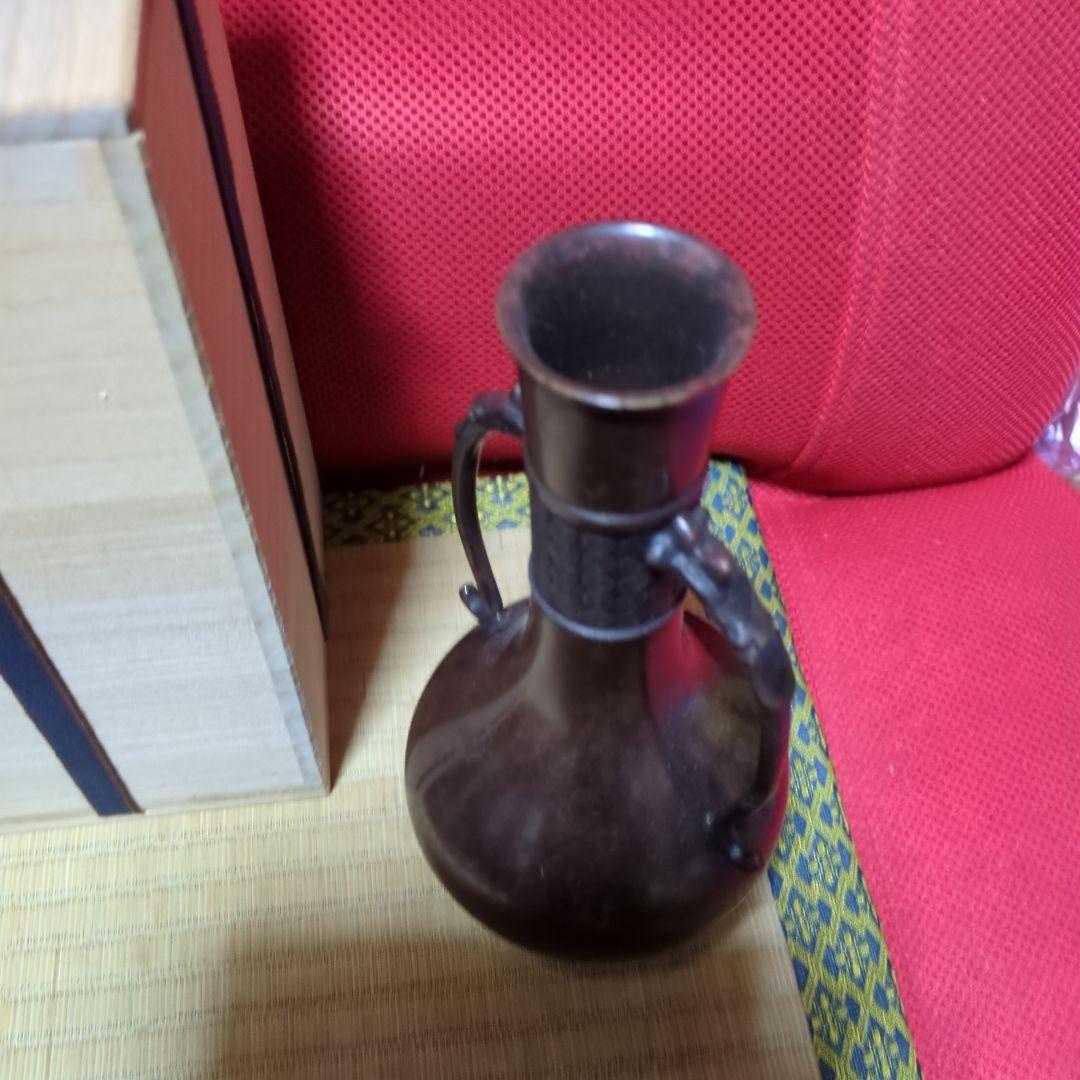 茶花花器、胡銅龍耳、高岡銅器