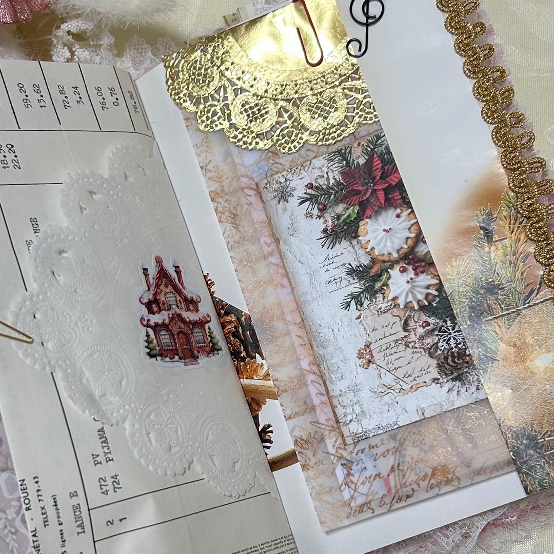 薔薇とレースのジャンクジャーナル・雑記帳　ピンクのMerry christmas