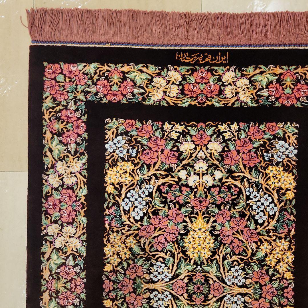 89x62cmペルシャ・クム産(613)玄関・タペストリー・絹・シルクじゅうたん