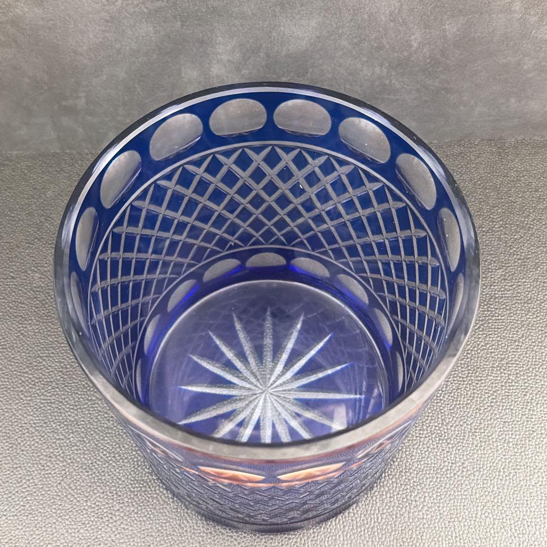 【美品】　江戸切子ガラス　瑠璃色 水指 / 茶道具 ふた、共箱付き　水差し