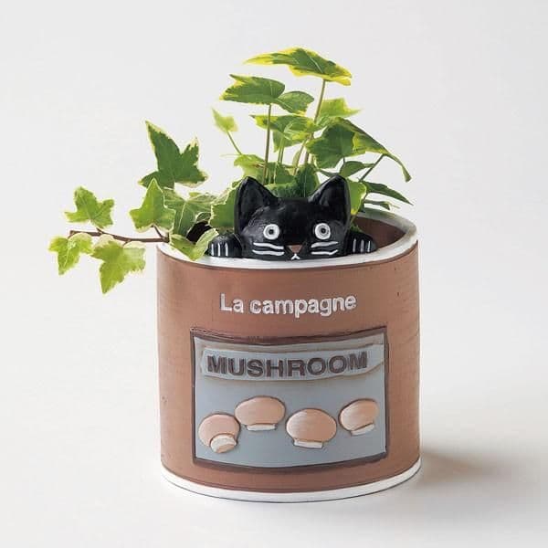 寄付 対象 セトクラフト　黒　猫　キャット　マッシュルーム 鉢植　ブラウン　陶器