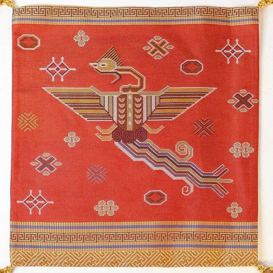 【フォロー割・新品】 有栖川錦雲龍文　有栖川錦鳳凰文　龍村裂　桐箱付　敷物