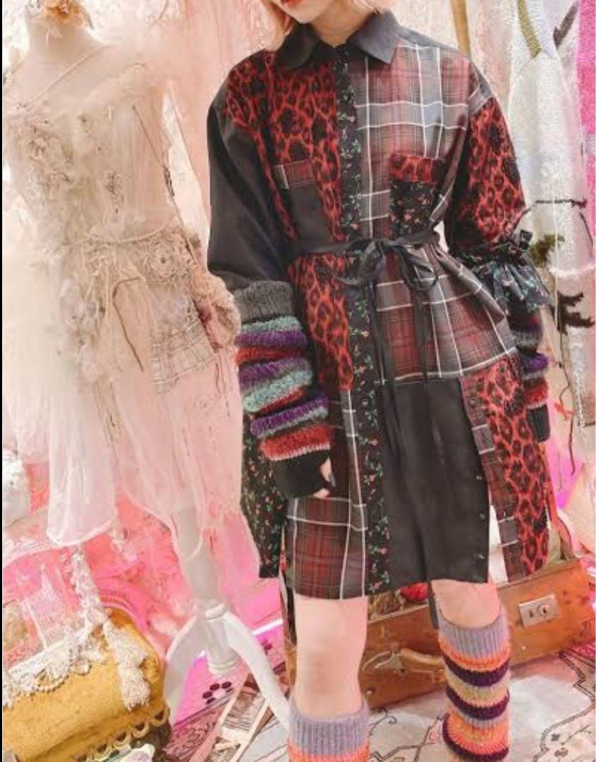 rurumu: 22aw パッチワーク 長袖ロングシャツ