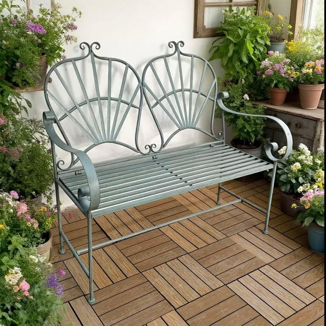 ガーデンベンチ ベンチ レトロ インテリア 鉄 ヴィンテージ オシャレ グリーン