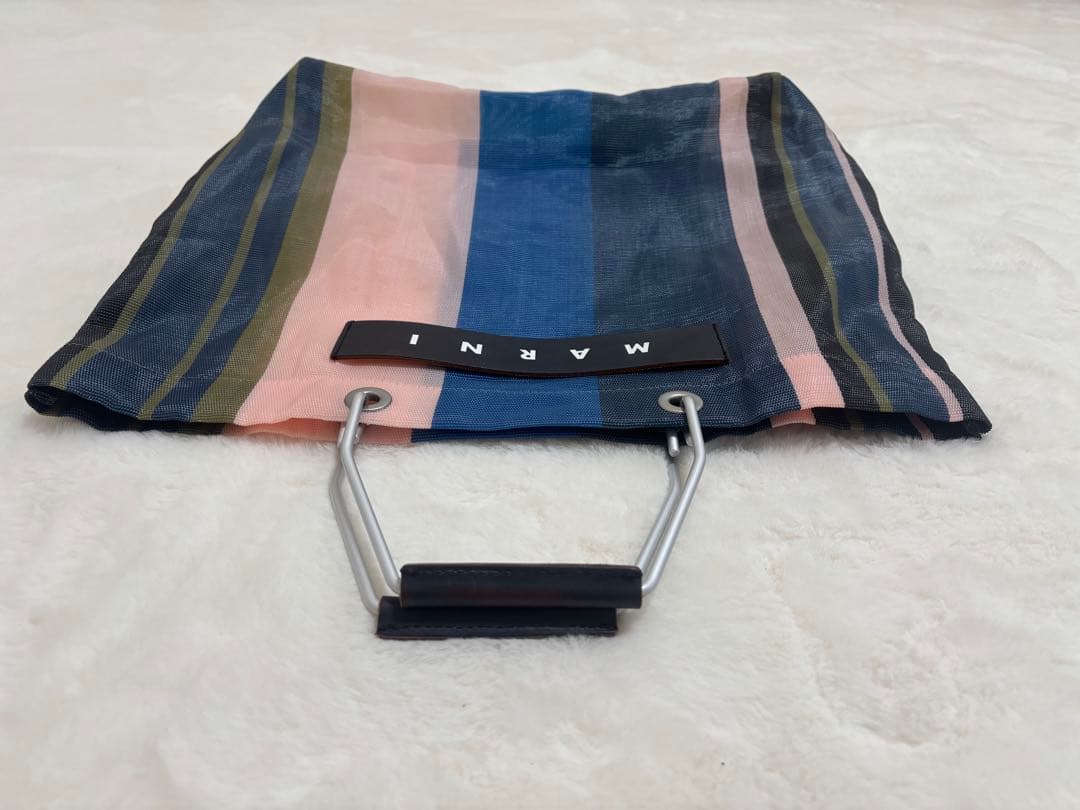 MARNI ストライプ フラワーカフェ エコバッグ メッシュ ハンドル