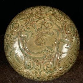 宋代耀州窯彫刻花鳥図版箱