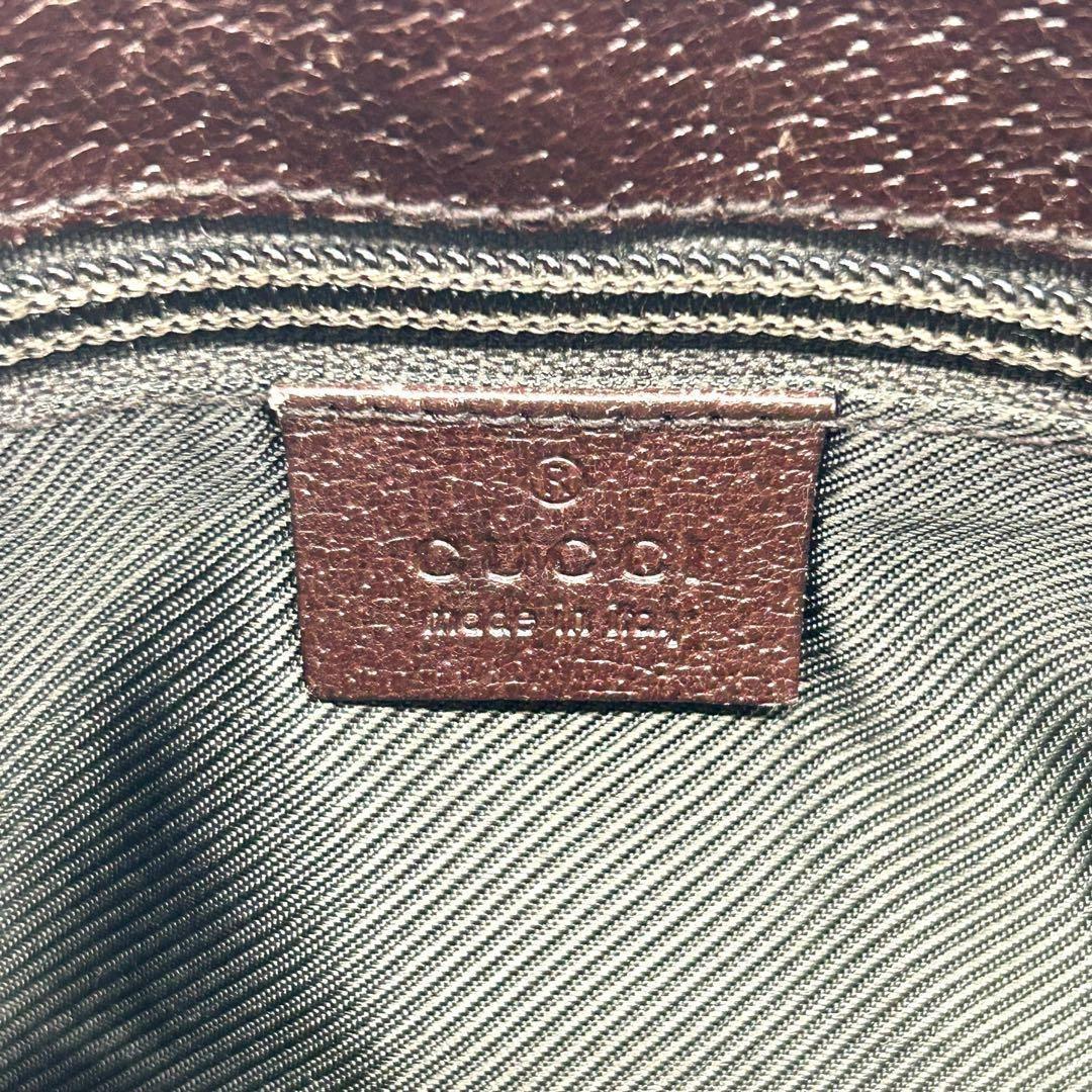 良品 596 グッチ ショルダーバッグ GG キャンバス レザー ブラウン