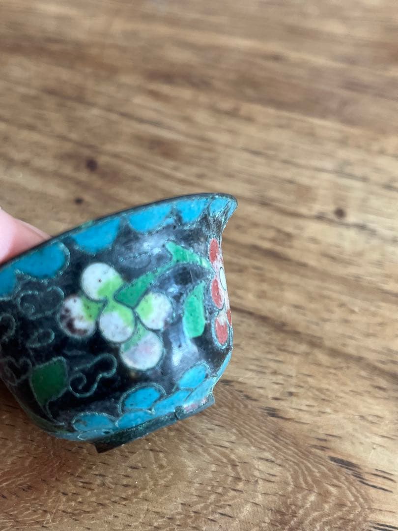 清朝末期 中華民国時代 中国七宝 七宝焼　ガラス工芸 お猪口 中国古美術