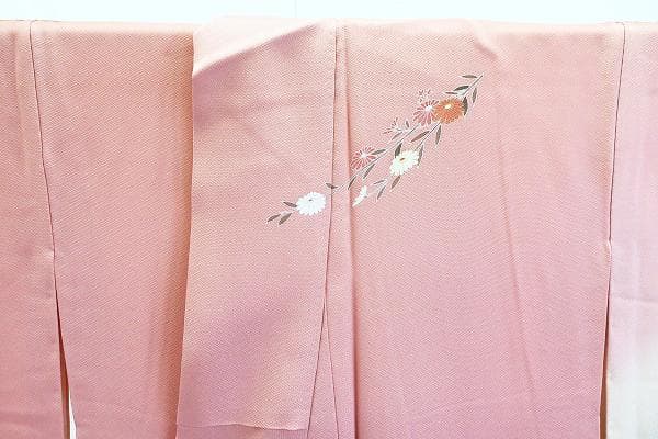 未使用品 訪問着 ピンク 手描き友禅 雪輪 牡丹 菊 花文 身丈163cm