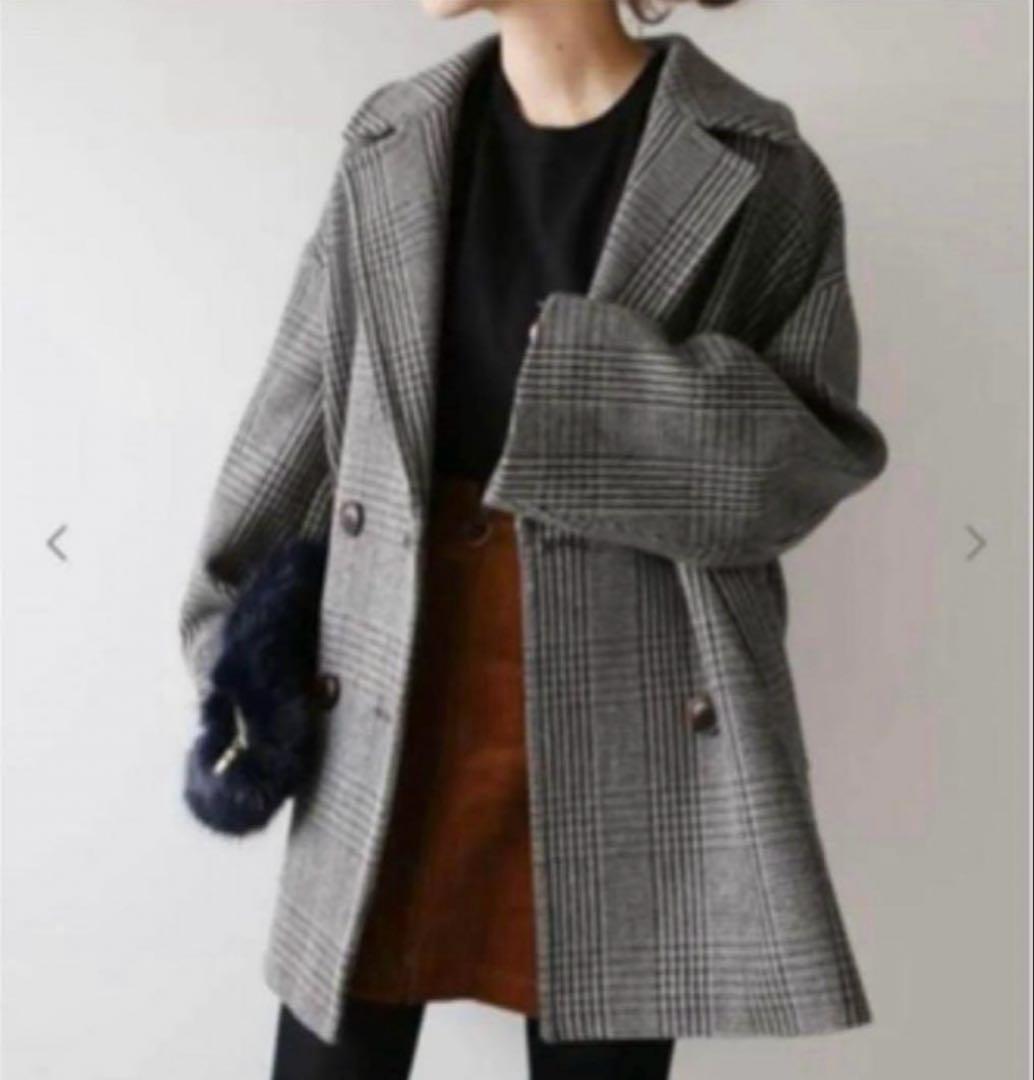 【美品】ジャーナルスタンダードレリューム ダブルカラーチェックコート　茶　36