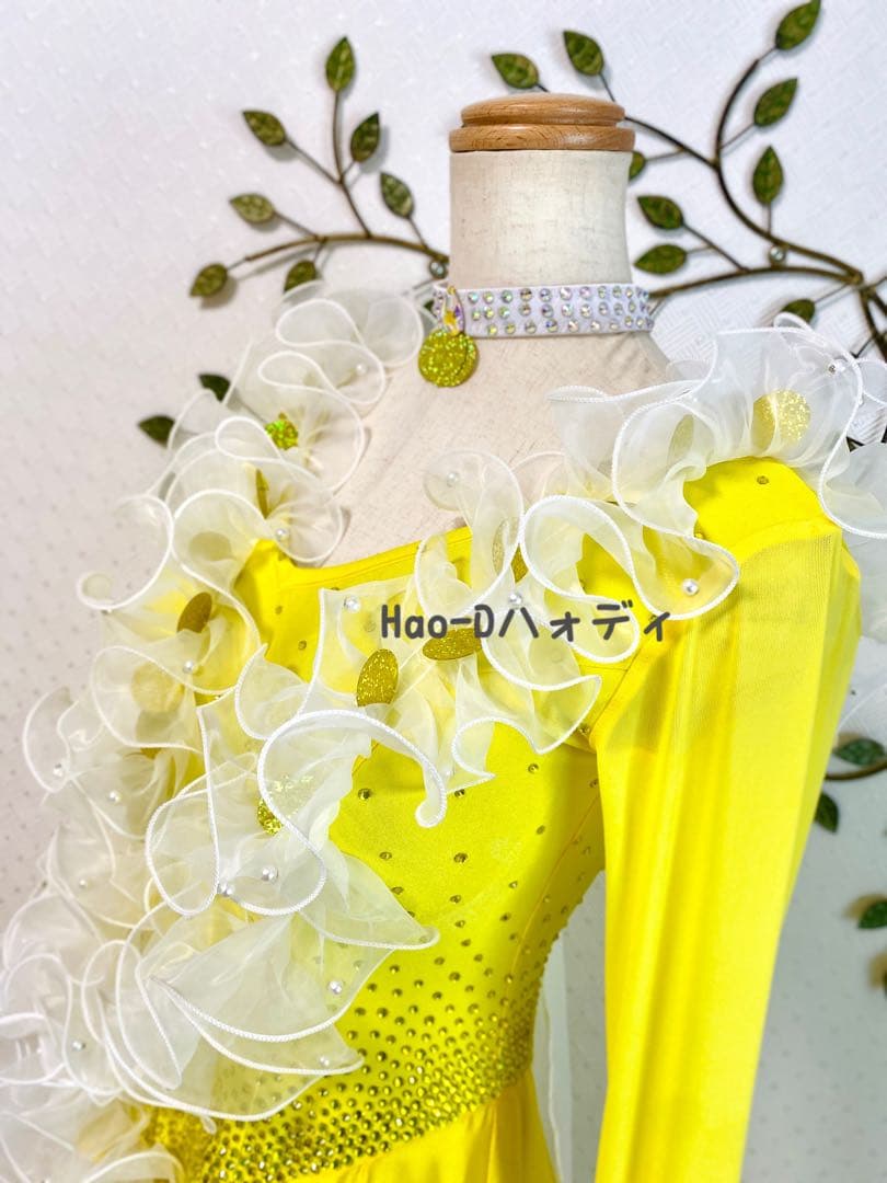 新品同様★ドレス★フリル★白黄グラデーション★社交ダンス