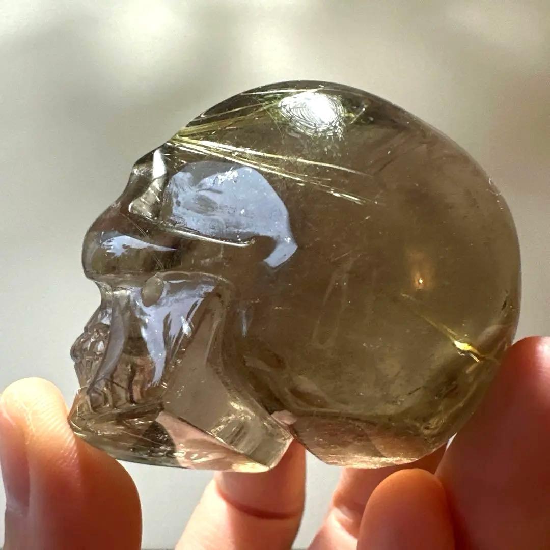 スモーキー　ルチル　スカル　146.8g ゴールデンルチル　金運