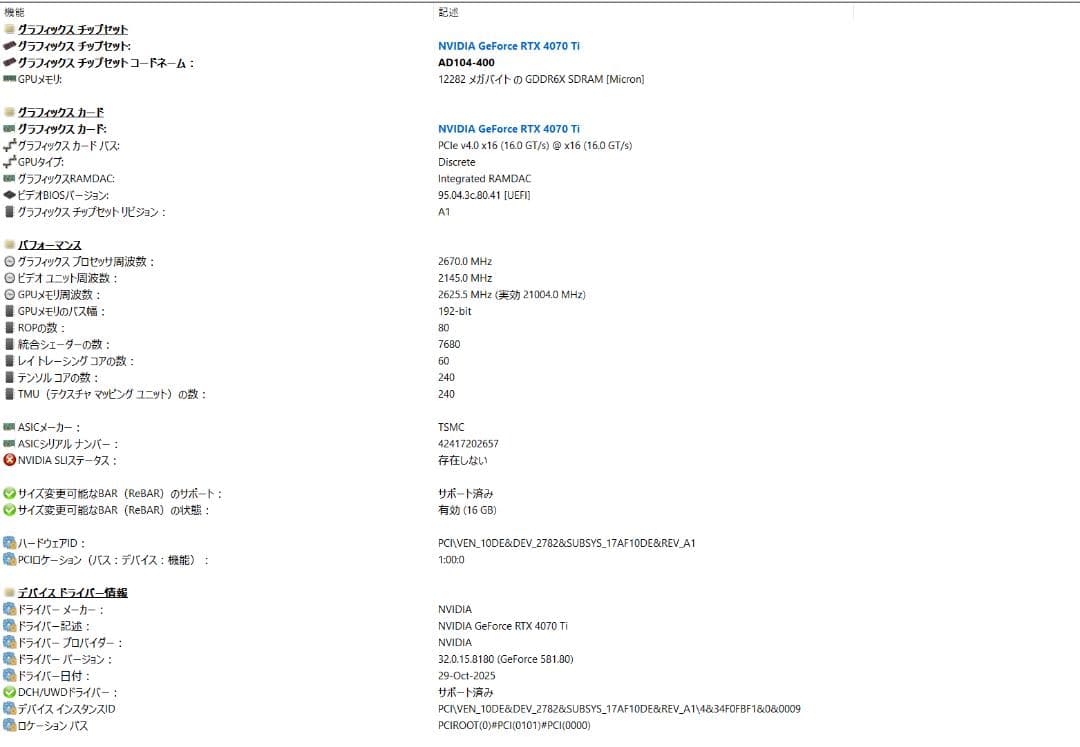 Geforce RTX4070Ti 12GB 玄人志向　ホワイト
