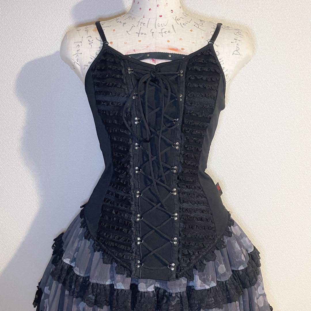 00s ozz on 十字架チャーム レースアップフリルゴシックキャミ KERA