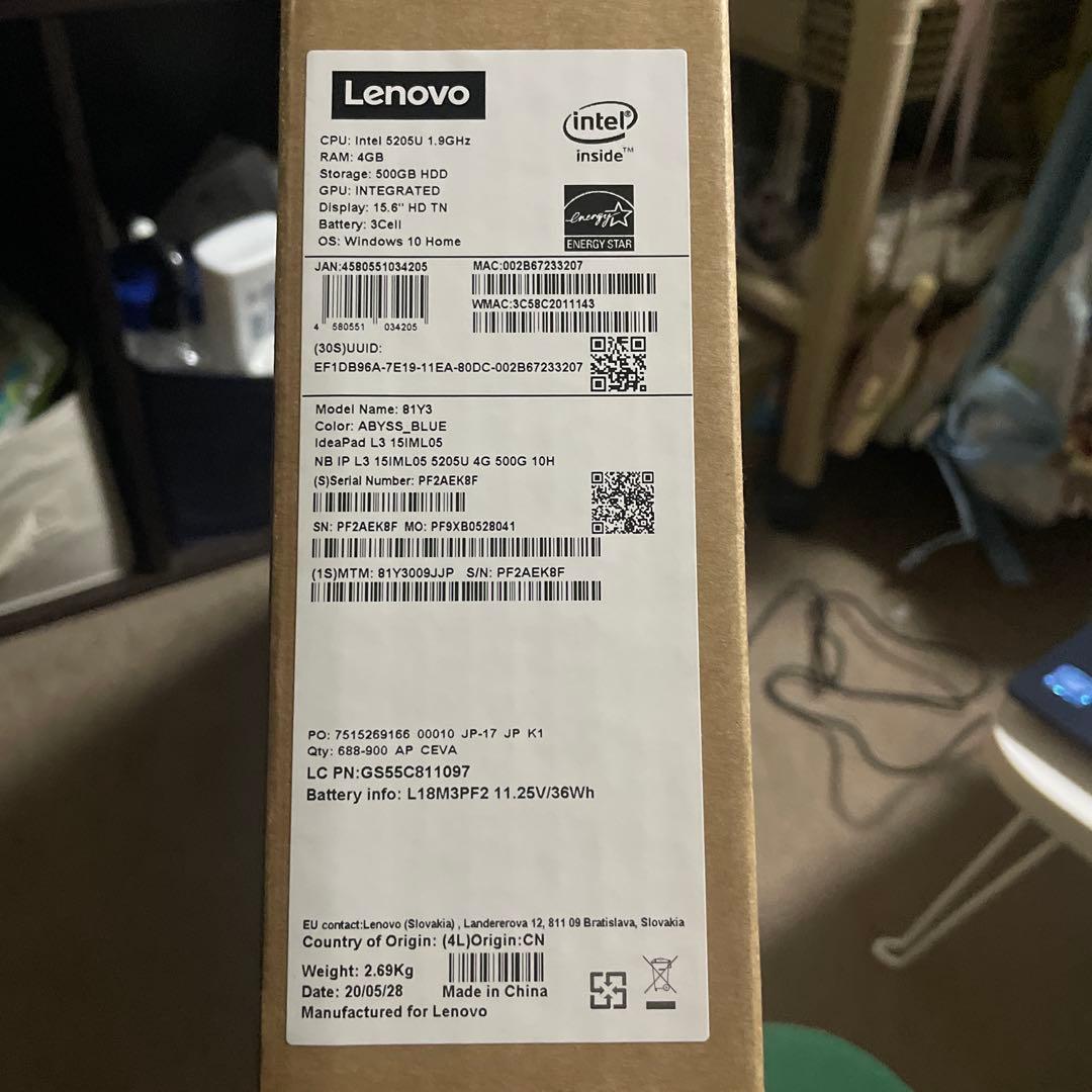 Lenovo 15.6インチHDWindows11ノートPC 箱有 初期化済美品