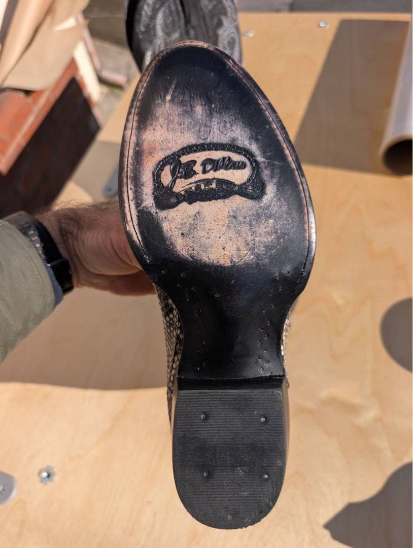 美品　メキシコ製 J.B. Dillonヘビ革メンズウエスタンブーツ 27cm