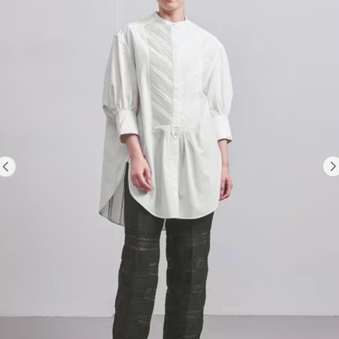 フィータ　Trinity グレーデニムシャツ　ピンタック　バンドカラー　五部袖