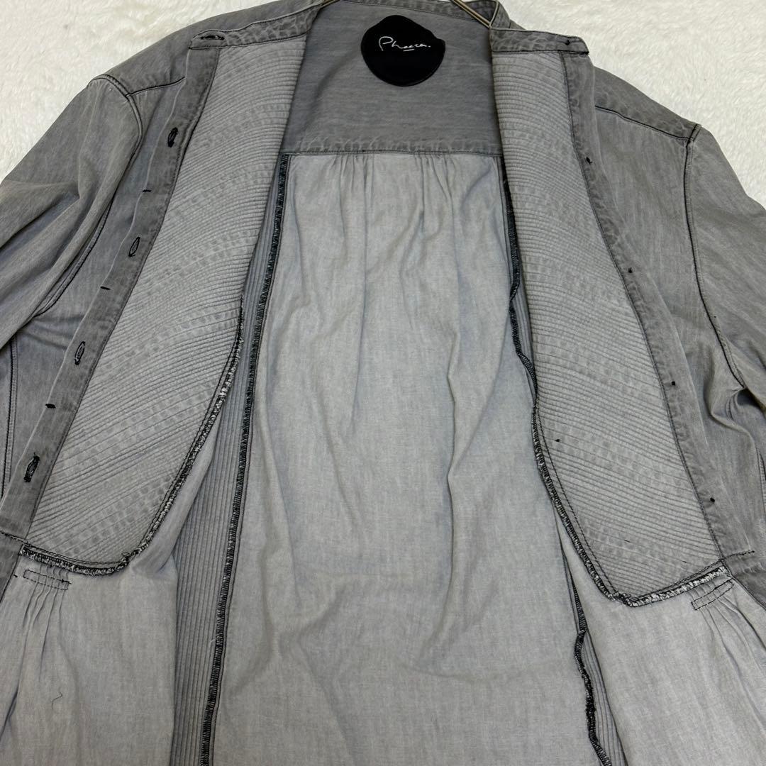 フィータ　Trinity グレーデニムシャツ　ピンタック　バンドカラー　五部袖