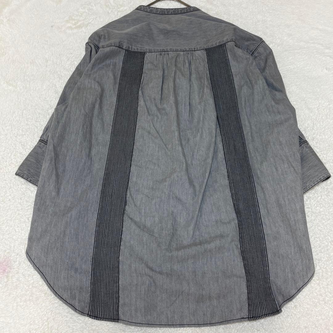 フィータ　Trinity グレーデニムシャツ　ピンタック　バンドカラー　五部袖
