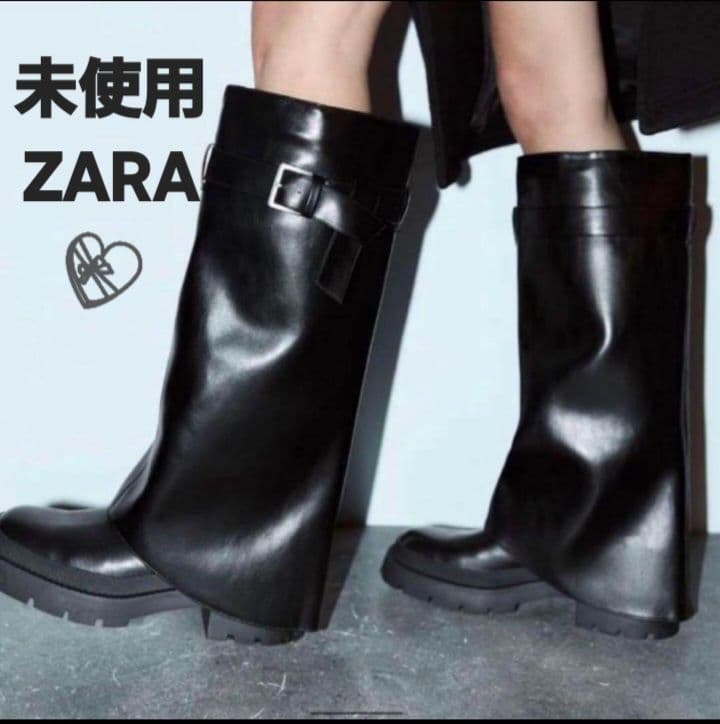 未使用　ザラ ニーハイゲートルロングブーツ 2024年モデル　23.5㎝　黒