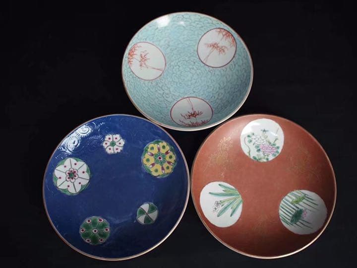 粉彩 轧道 皿 唐物 中国美術