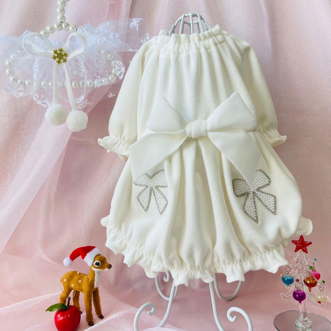 パールリボン♡クリスマス　ネックチュール付き　犬服　ハンドメイド　∞TuTu∞
