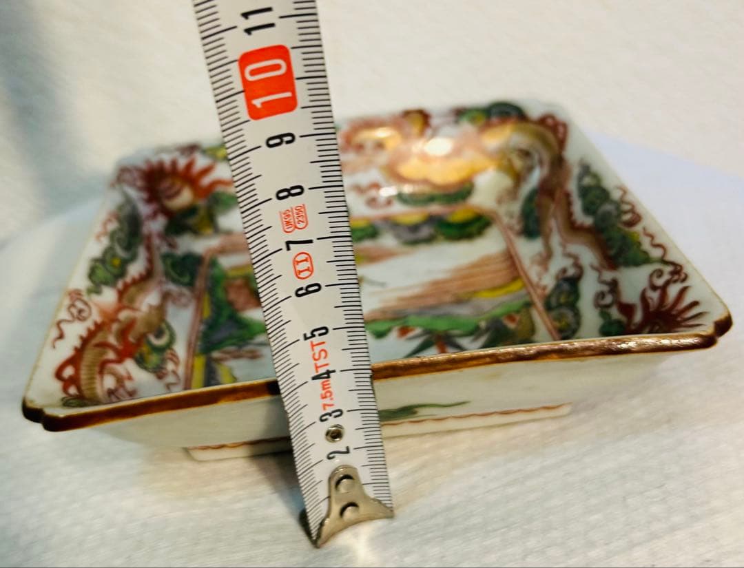 中国古玩南京赤絵角皿幅約14cm