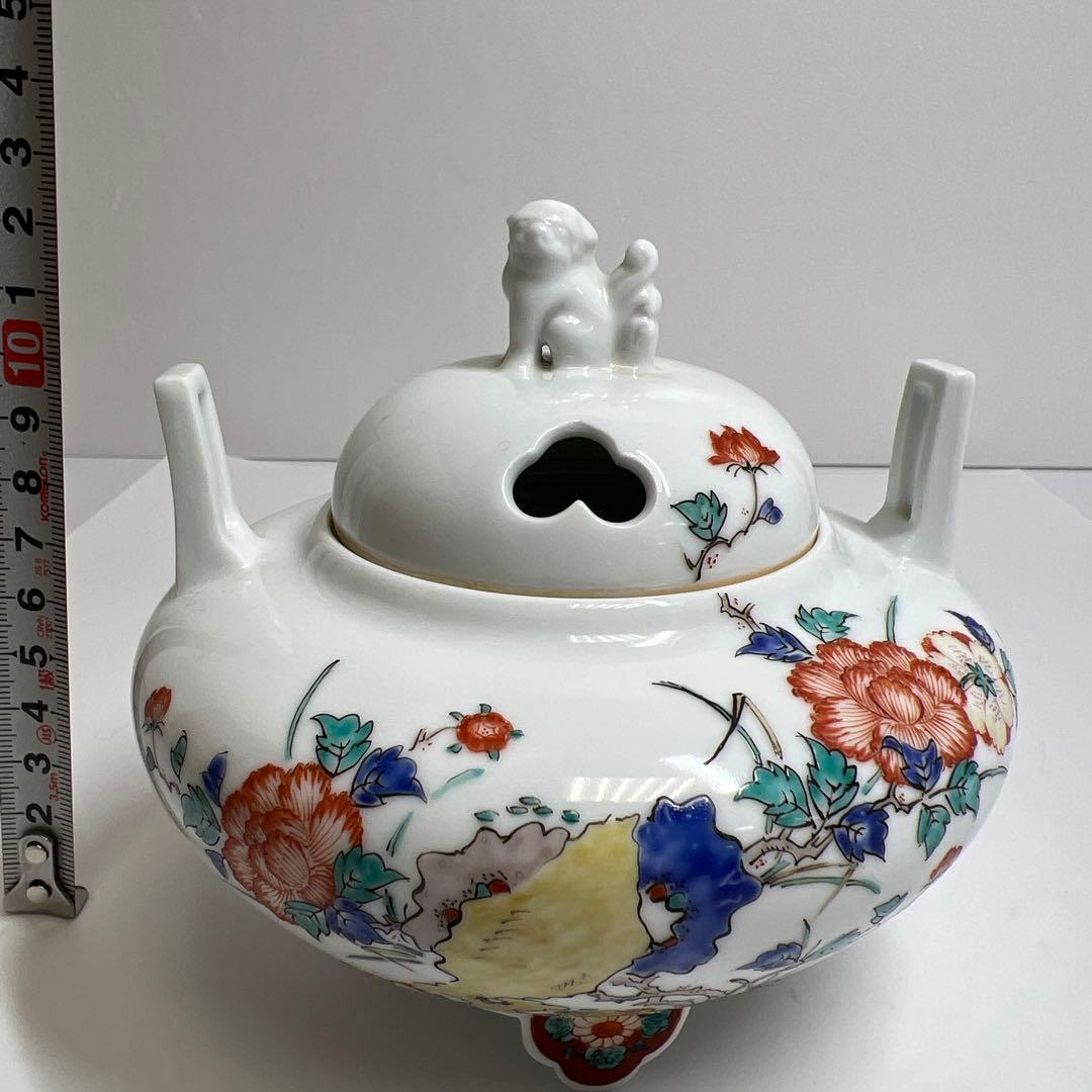 十三代　酒井田柿右衛門　錦牡丹文香炉　共箱　東Y8-0105☆2Fトヒカ