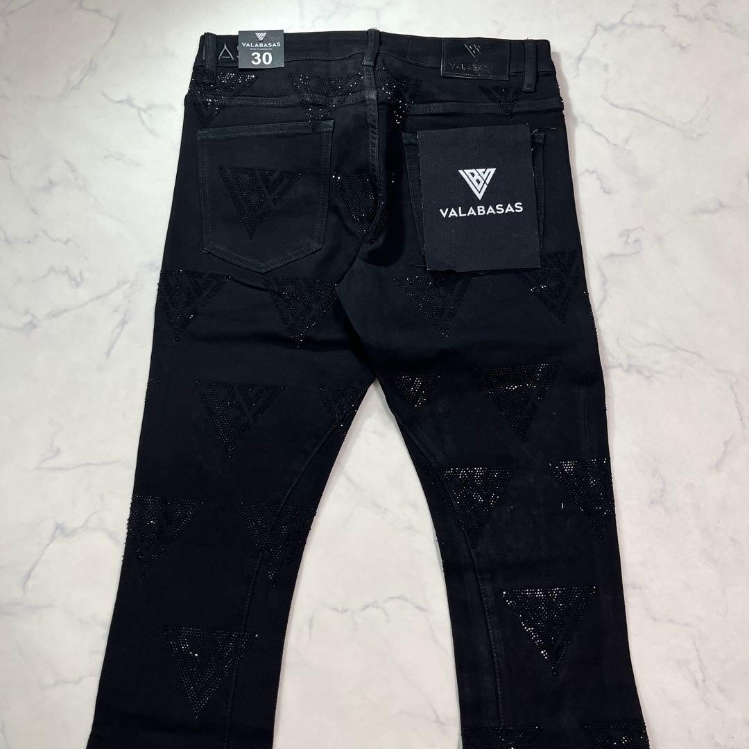 新品バラバサスvalabasas ラインストーンスキニーフレアデニム ブラックM
