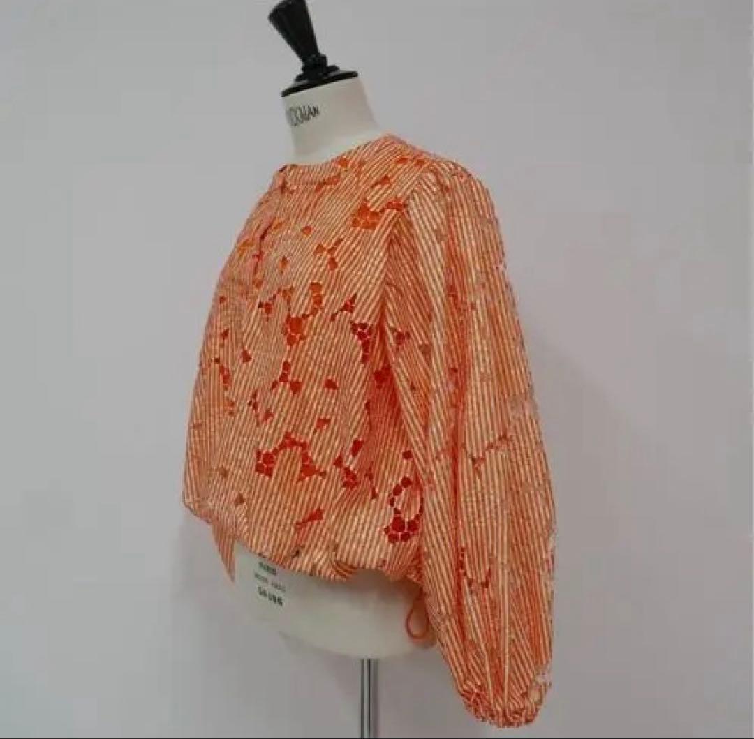 LINKABLE リンカブル　ストライプレースブラウス（オレンジ）