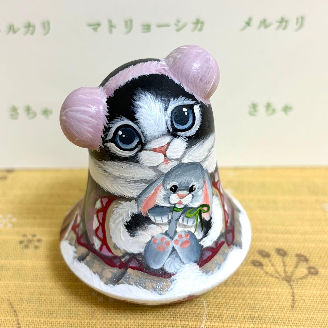 マトリョーシカ　猫　おきあがりこぼし　ロシア　ニコラエヴァ　手描き