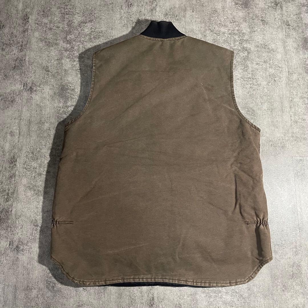Carhartt ダックベスト古着キルティング ブラウン希少XLサイズ相当