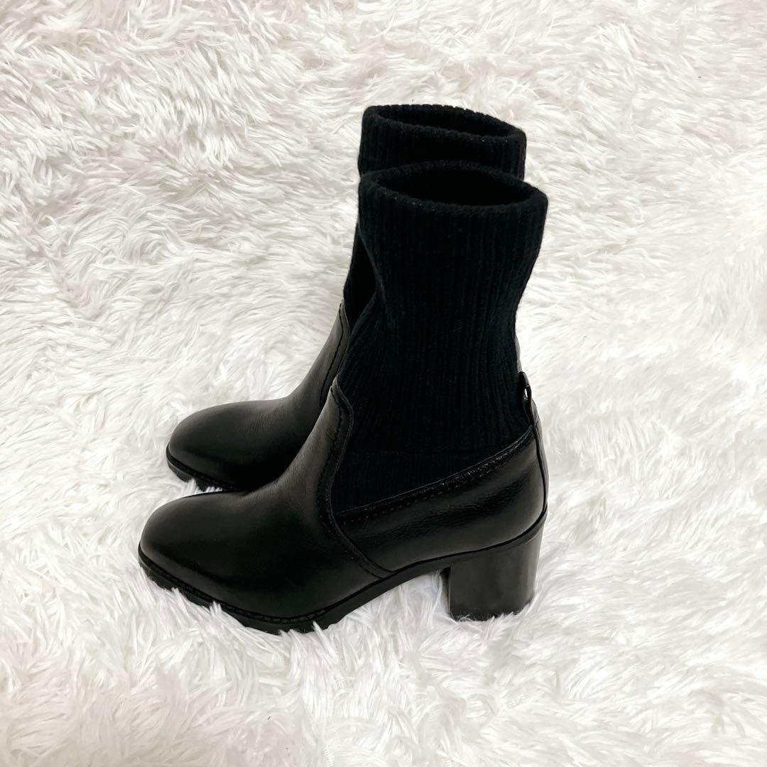 【極美品】DIANA ダイアナ ソックスブーツ レザー22.5cm 黒