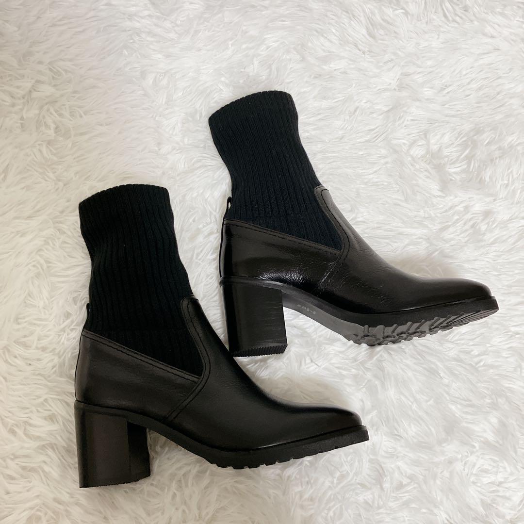 【極美品】DIANA ダイアナ ソックスブーツ レザー22.5cm 黒
