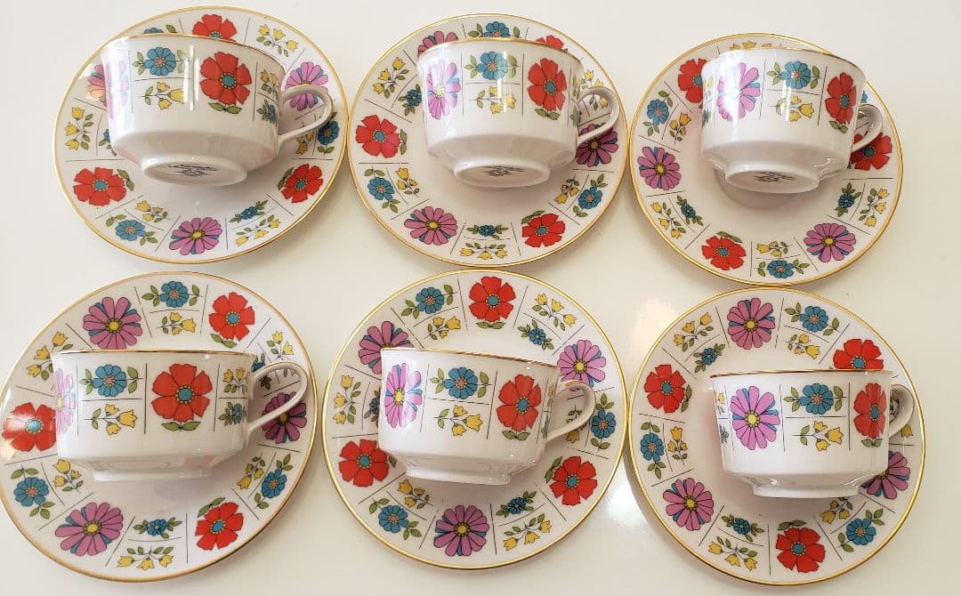 【難有り】ノリタケ 昭和レトロ　ポップな花柄６客セット貴重なセット