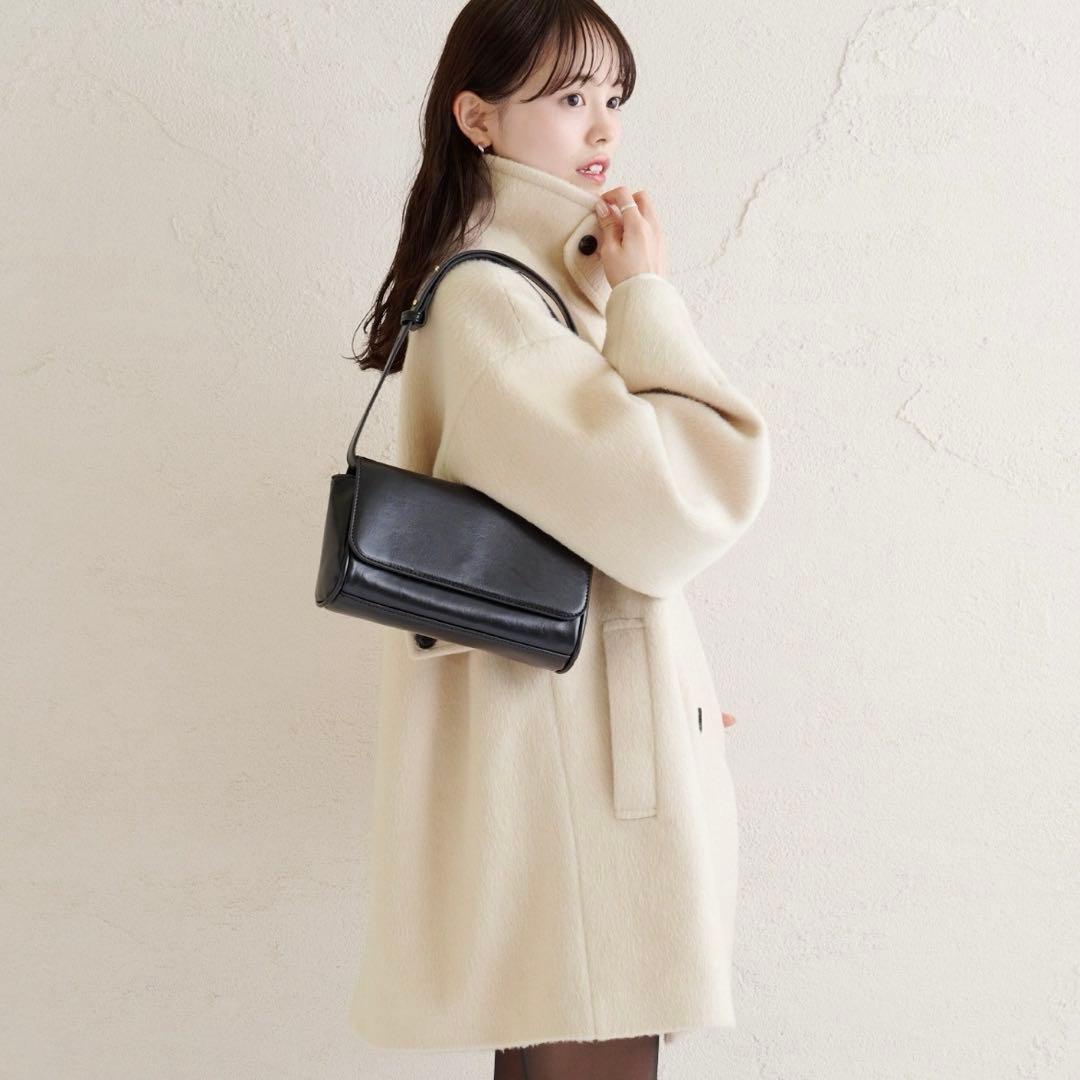 【美品】mystic ウール混シャギーミドルコート アイボリー S 2025AW