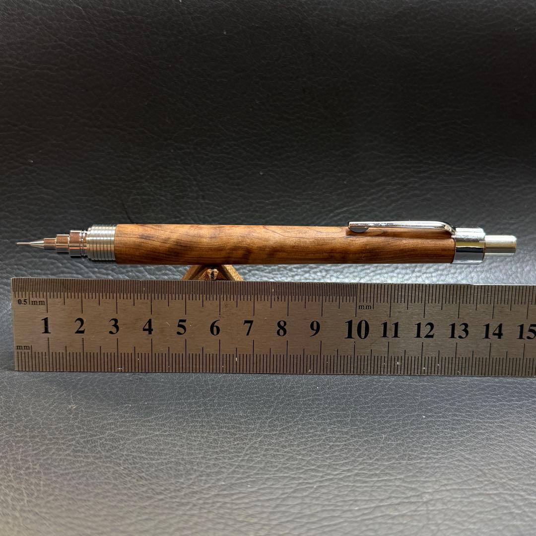 221屋久杉油木トラ杢　木製シャーペン　超低重心溝付き　ステンレス